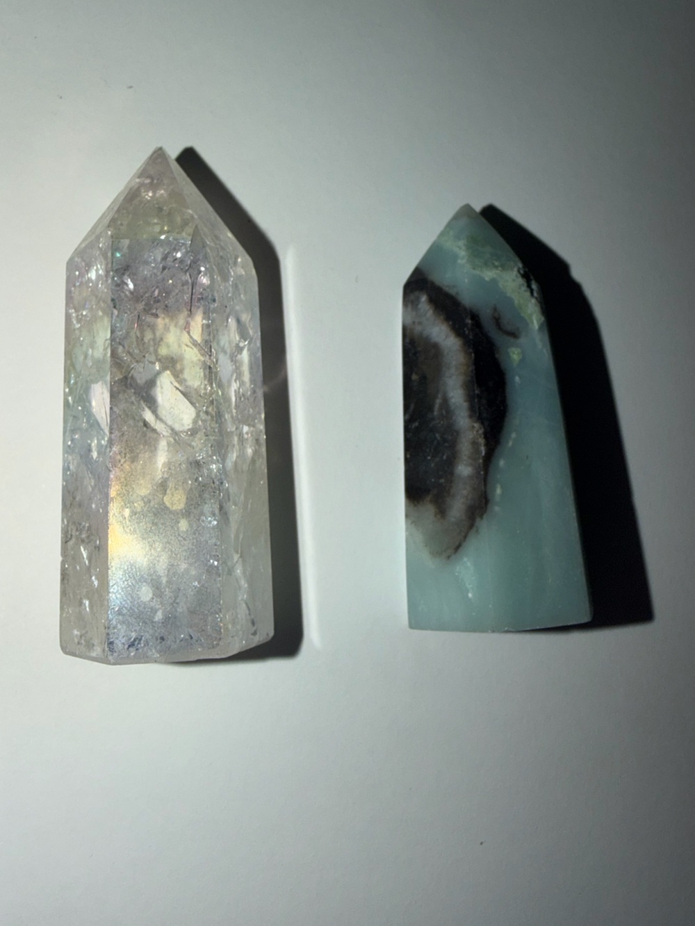 Iridescent Coated Quartz and Amazonite Tower Set